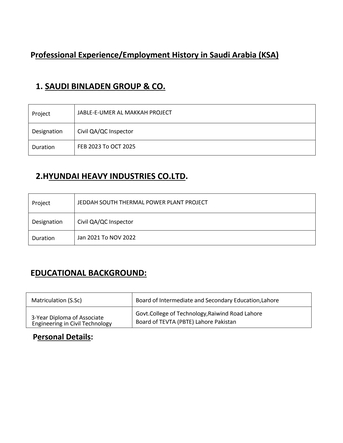 Riyadh, Job Seekers, Civil Inspector QA/QC