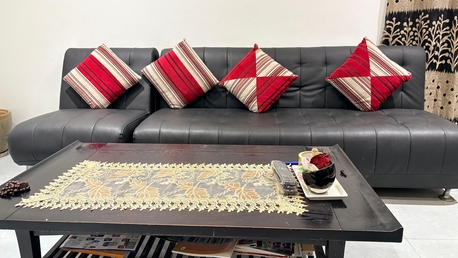 Salmabad, Furniture, BHD 95,  Sofa Seven Seater (Black Leather) 75 Bd & Sofa Nine Seater (Fabric) 20BD)