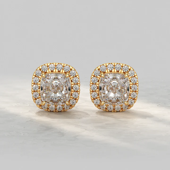 Ahmedabad, Jewelry, INR 18215,  Cushion Lab Diamond Halo Stud Earrings