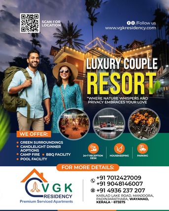 Kerala, Apartments/Houses, 3000/day,  Furnished,  1 BR,  VGK Residency - Best Hotel Apartments In Wayanad
