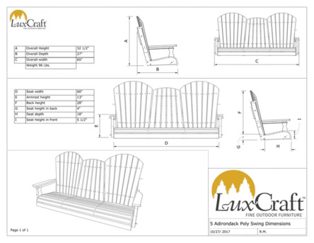 New York, Furniture, USD 01018,  LuxCraft Adirondack 5ft. Recycled Plastic Porch Swing With Flip Down Center Console