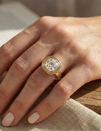New York, Jewelry, USD 1460,  Old Mine Cushion Lab Diamond Bezel Set Ring