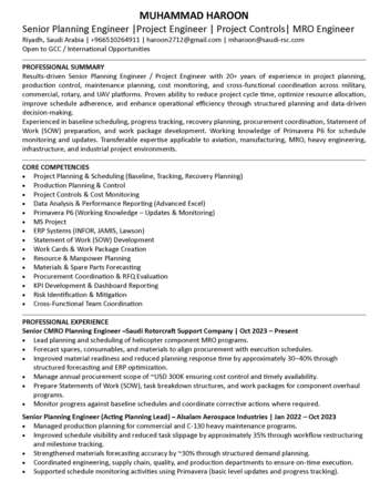 Khobar, Job Seekers, Application For Consideration For A Suitable Position (Senior Planning Engineer / Project