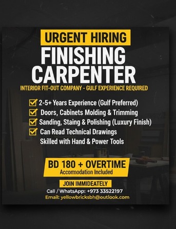 Manama, Jobs, FINISHING CARPENTERS