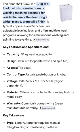 Riyadh, Appliances, SAR 300,  Hass Washing Machine 10 Kg