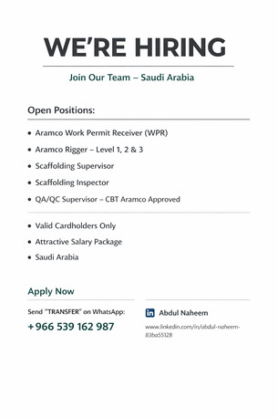 Yanbu, Jobs, Aramco Approved Candidates