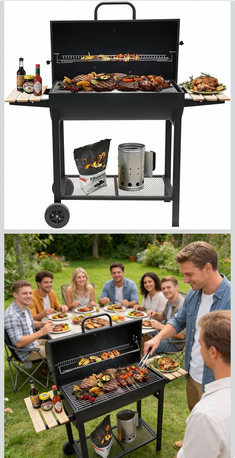 Jeddah, Household Items, SAR 400,  Charcoal Grill Outdoor BBQ Grill, Barrel Charcoal Grill And Thermometer Box Pack.