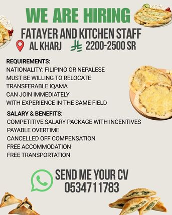 Riyadh, Jobs, Fatayer Maker (Filipino Or Nepali)