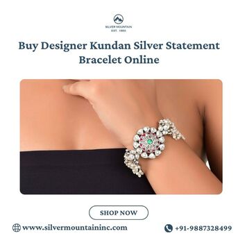 Jaipur, Jewelry, INR 9887328499,  Buy Designer Kundan Silver Statement Bracelet Online