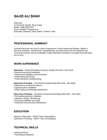 Jeddah, Job Seekers, Electrician