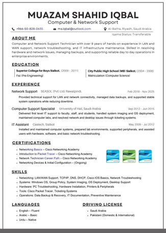 Riyadh, Job Seekers, Computer And Network Support