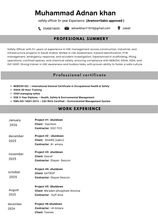 Jubail, Job Seekers, Safety Officer