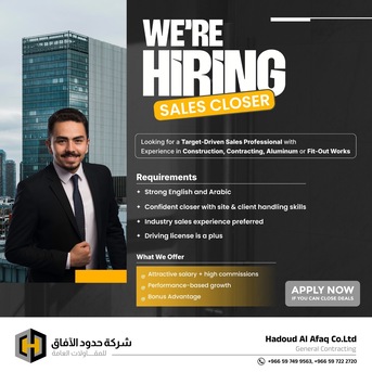 Jeddah, Jobs, Sales Representative For General Contracting Company.