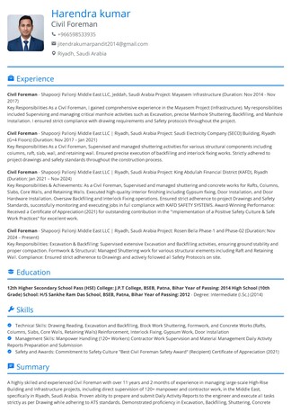 Riyadh, Job Seekers, Civil Foreman