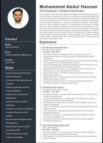 Riyadh, Job Seekers, Civil Engineer | Project Coordinator | Primavera P6 Certified