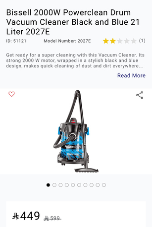 Sulai, Appliances, SAR 280,  Bissell 2000W Powerclean Drum Vacuum Cleaner