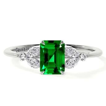 New York, Jewelry, USD 7540,  Purchess 1.43cttw Emerald Green Ring With Round & Marquise Diamonds