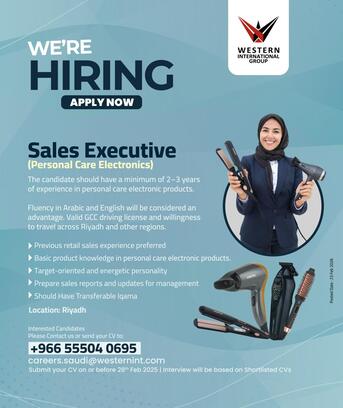 Riyadh, Jobs, Sales Executive - Personal Care - Electronics
