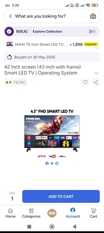 Riyadh, Electronics, SAR 350,  NIKAI 42 Inch Smart LED TV (in Warranty)