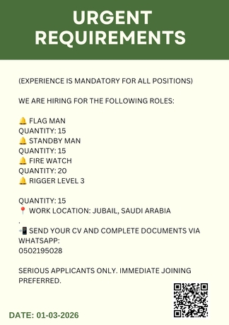Jubail, Jobs, Urgent Required Fire Watch, Safety Officer