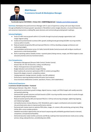 Riyadh, Job Seekers, Ecommerce Growth / Marketplace Manager , PPC Lead &ndash; Transferable Iqama