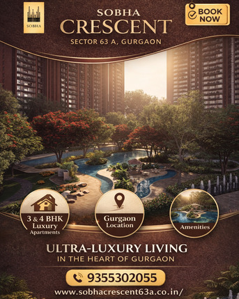 Gurgaon, Real Estate For Sale, INR 57500000,  3 BR,  2300 Sq. Feet,  Sobha Crescent Sector 63A Gurgaon &ndash; Modern Luxury Residences