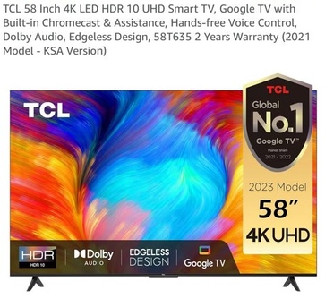 Jeddah, Electronics, SAR 1000,  TCL TV 58" 4K UHD In A Perfect Condition