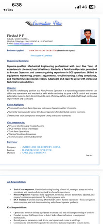 Jubail, Job Seekers, Fiel Operator /plant Operator/process