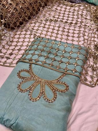 Thuqbah, Clothing & Accessories, SAR 190,  Plain CottonSilk Suit Unstitched With Trending Dupata