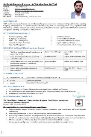 Riyadh, Job Seekers, Finance Manager|Assistant Finance Manager|Accountant|Senior Accountant|ACCA + B.COM|8 Year