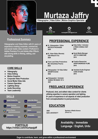 Riyadh, Job Seekers, Videographer, Video Editor