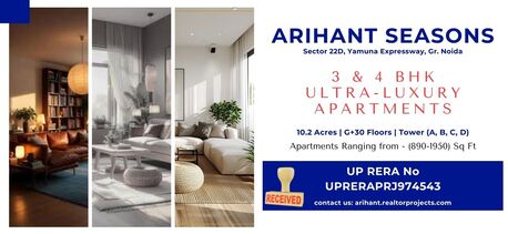 Greater Noida, Real Estate For Sale, INR 20000000,  3 BR,  1070 Sq. Feet,  Arihant Seasons Yamuna Expressway - Premium Residences With Sky-High Views