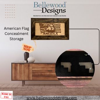 New York, Furniture, Family Themed American Flag Gun Cabinet &ndash; Concealed Wall Storage Made In USA
