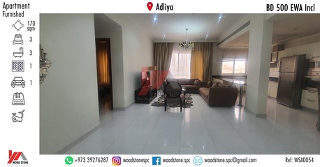 Adliya, Apartments/Houses, BHD 500/month,  Furnished,  3 BR,  170 Sq. Meter,  Fully Furnished 3 Bedroom Apartment, Adliya - BD 500 Incl WSAD054