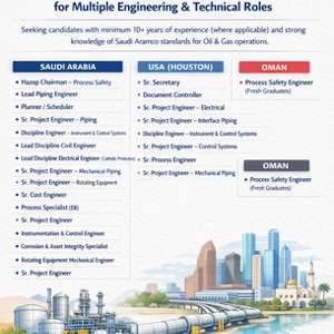 Hiring Skilled Professionals For Multiple Admin. & Engineering Roles In The USA (Houston)