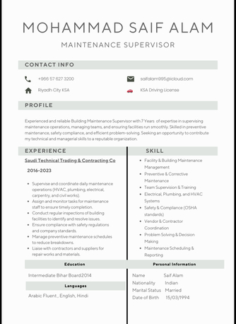 Riyadh, Job Seekers, Electric Maintenance