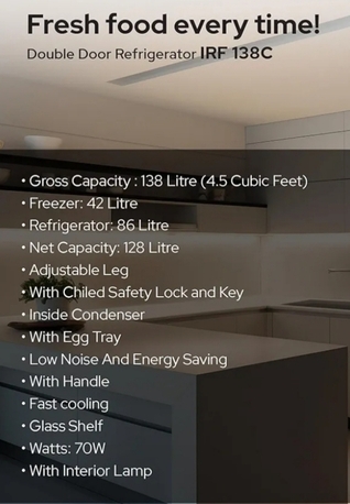 Abha, Electronics, SAR 500,  Impex IRF-138C Double Door Refrigerator