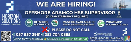 Jubail, Jobs, OFFSHORE ARAMCO HSE SUPERVISOR FOR EPC COMPANY