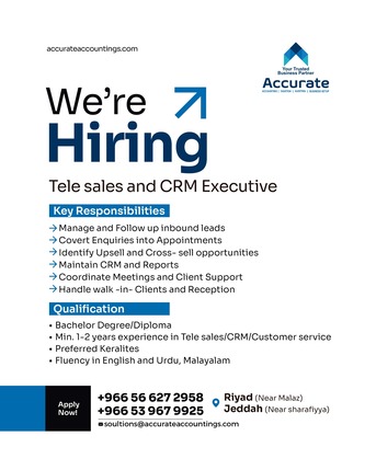 Al Malaz, Jobs, Tele Sales And CRM Executive
