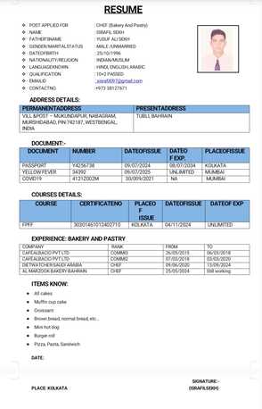 Manama, Job Seekers, Bakery Chef Job