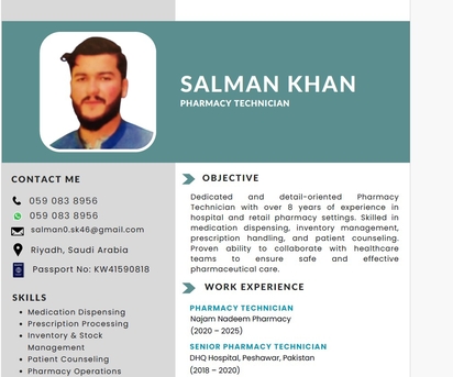 Riyadh, Job Seekers, Looking For Pharmacy Technishion