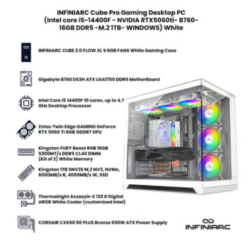 Jeddah, Computers, SAR 4600,  New Infiniarc White Gaming Desktop PC With 16GB RAM DDR5/8GB Nvidia GeForce RTX 5060 Ti