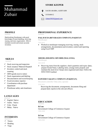 Riyadh, Job Seekers, Store Keeper