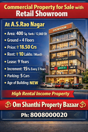 Hyderabad, Shops, INR 185000000,  12860 Sq. Feet,  Sale Of Commercial Property With Retail Showroom At A.S.Rao Nagar,