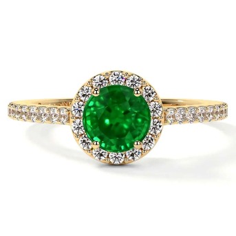 New York, Jewelry, USD 2623,  Buy Lab Grown Round Emerald Halo Ring With Diamonds