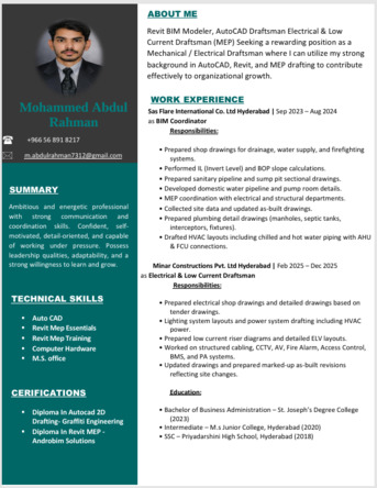 Riyadh, Job Seekers, MEP Draftsman | AutoCAD & Revit MEP | Electrical & Low Current (ELV) | Transferable Iqama