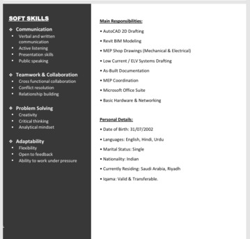 Riyadh, Job Seekers, MEP Draftsman | AutoCAD & Revit MEP | Electrical & Low Current (ELV) | Transferable Iqama