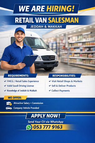 Jeddah, Jobs, Retail Van Salesman &ndash; Jeddah & Makkah