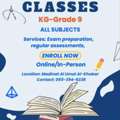 Tuition Classes Online/ In Person KG--- GRADE 9