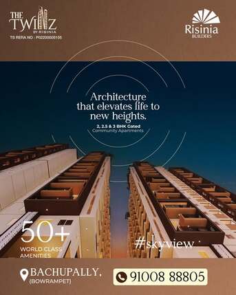 Hyderabad, Apartments/Houses, INR 7300000/year,  2 BR,  1395 Sq. Feet,  Apartments In Bachupally, Bowrampet | The Twinz By Risinia
